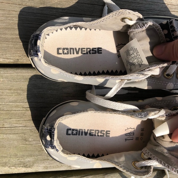 ALL STAR Converse Sneakers Gray/Blue Polka Dots / Double Tongue Women's Size 7 - Picture 12 of 13
